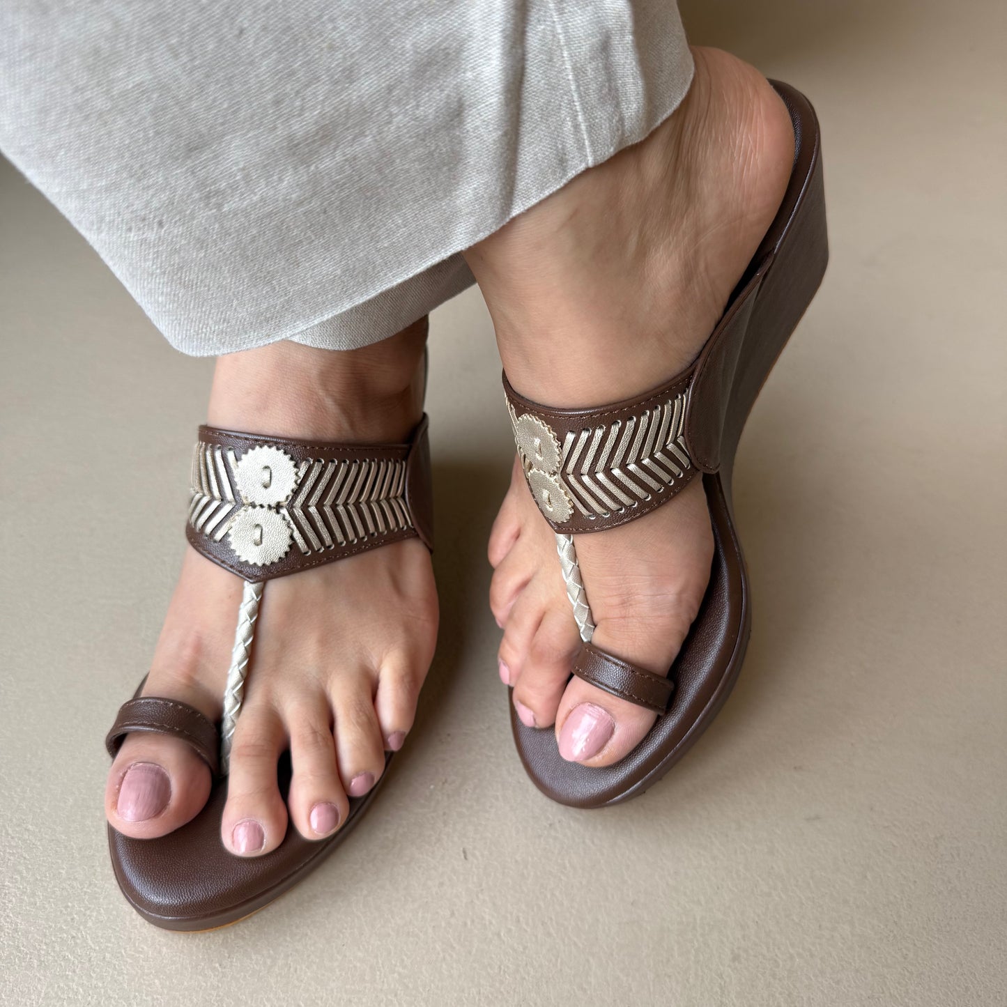 Brown Sewn Platform Heel