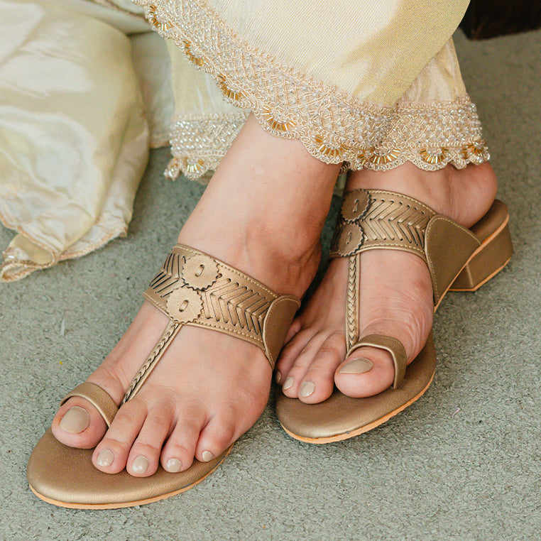 Gold Sewn Small box Heel