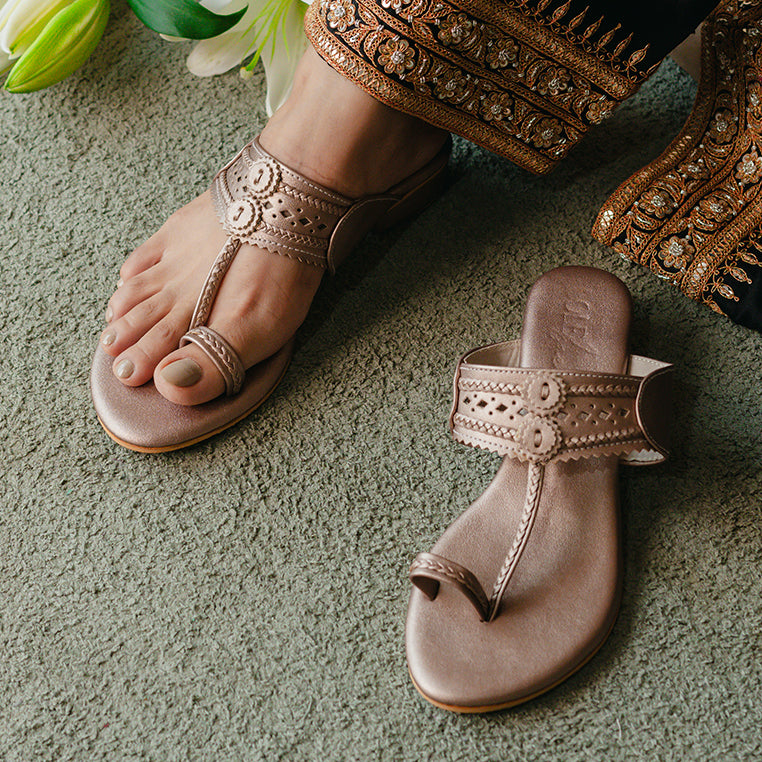 Rose Gold Kohlapuri Small box Heel