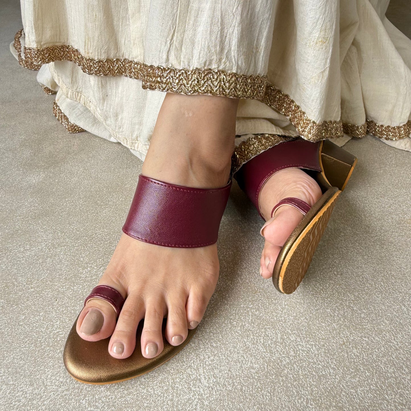 Maroon Copper Zaia Box Heels