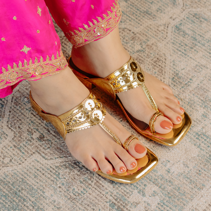 Golden Kolhapuri Small Box Heels