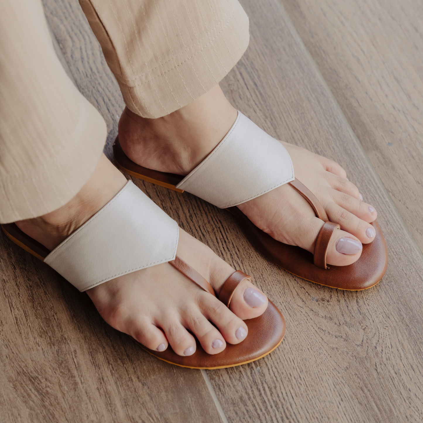 Cream and Tan Duo Flats