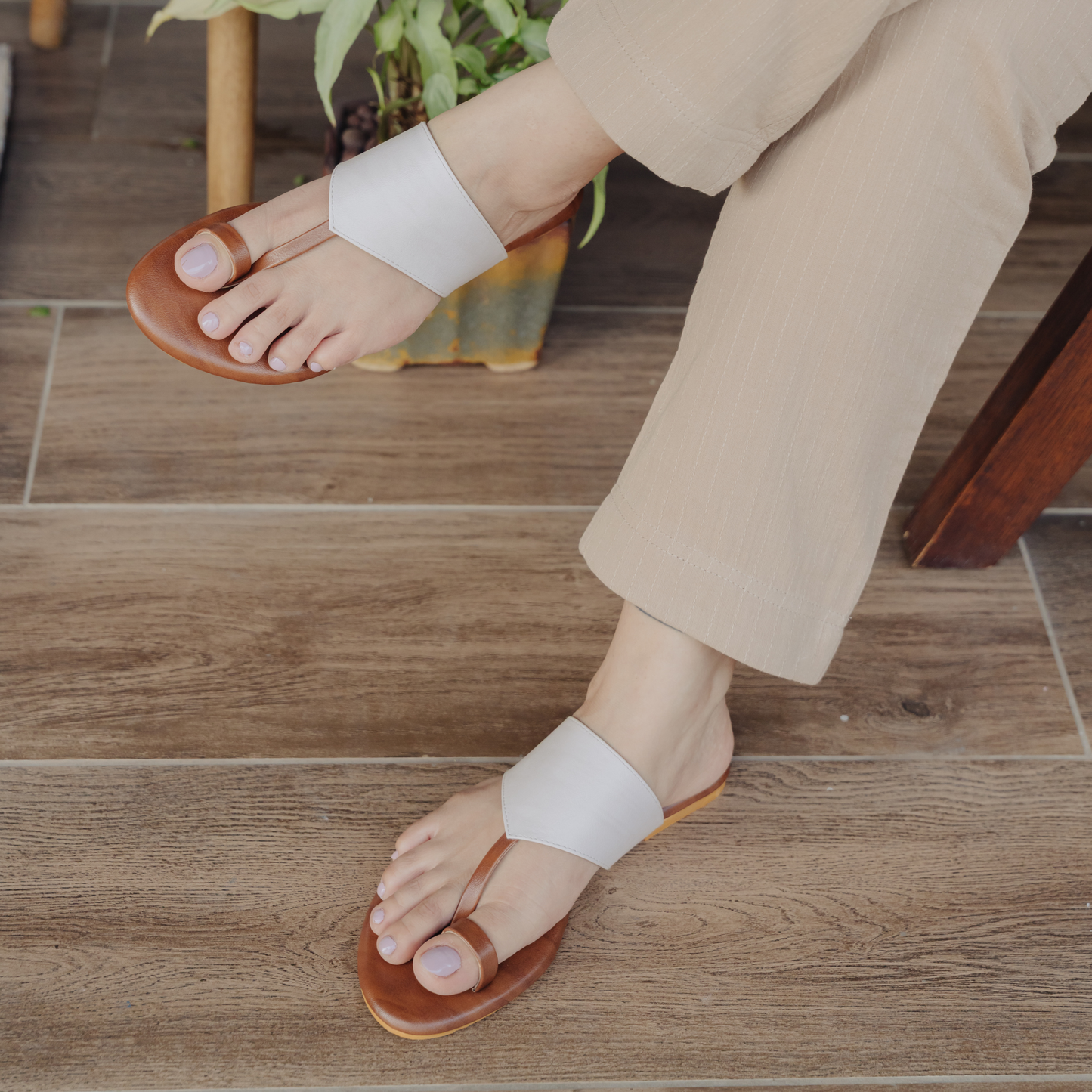 Cream and Tan Duo Flats