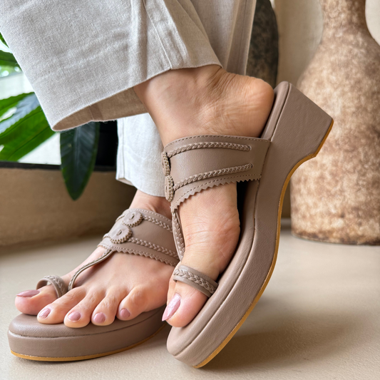 Beige Block Platform Heel