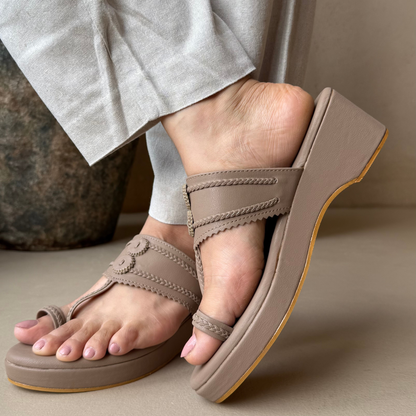 Beige Block Platform Heel