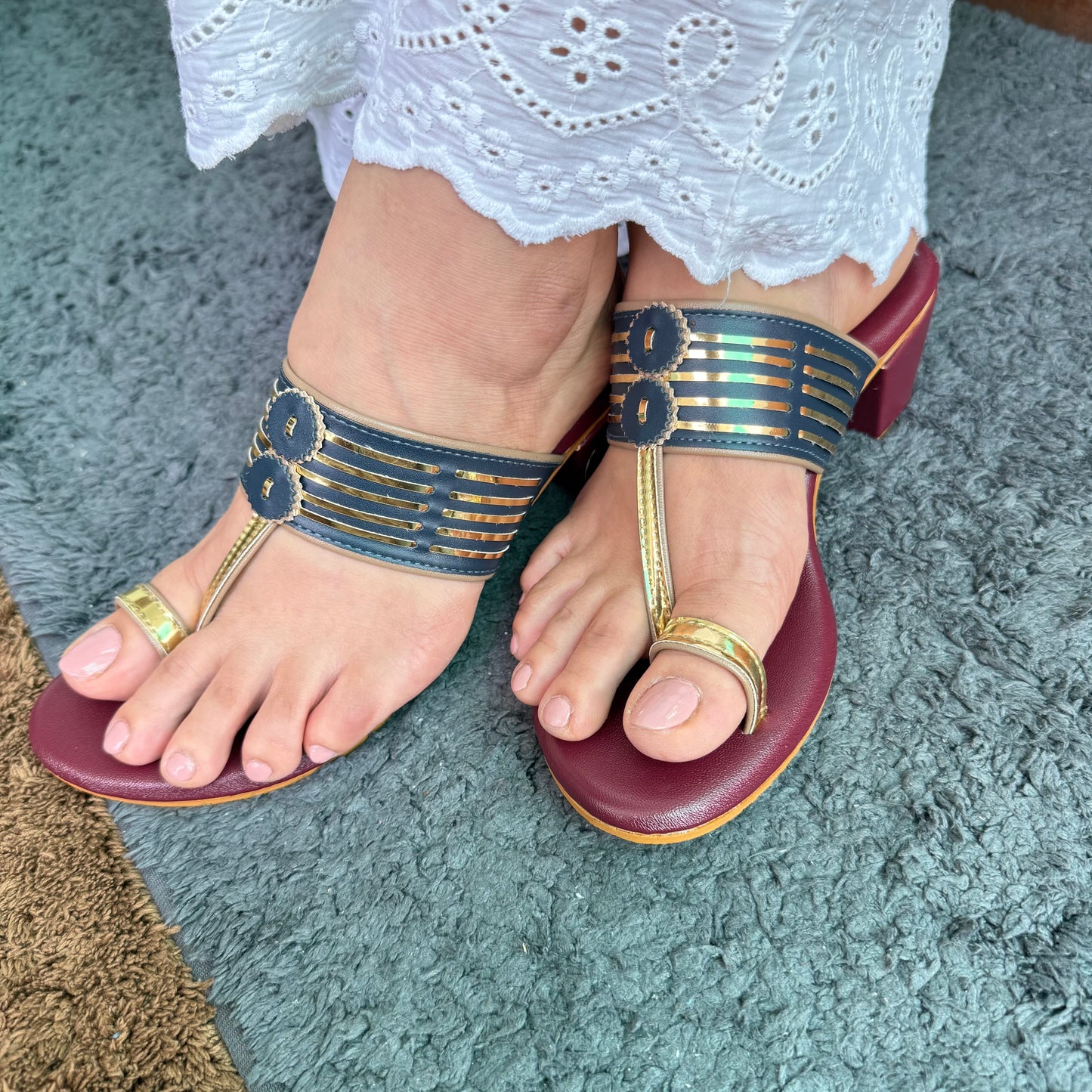 Blue & Cherry Noor Box Heel