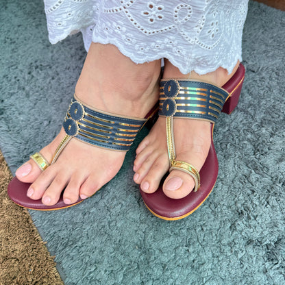 Blue & Cherry Noor Box Heel