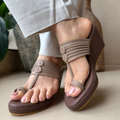 Brown Beige Retro Platform Heel