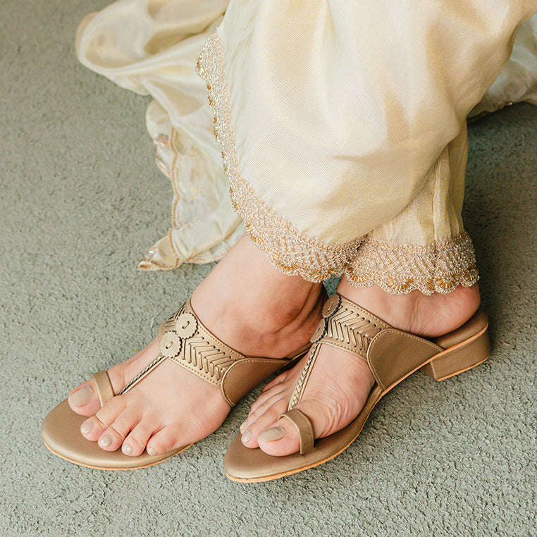 Gold Sewn Small box Heel