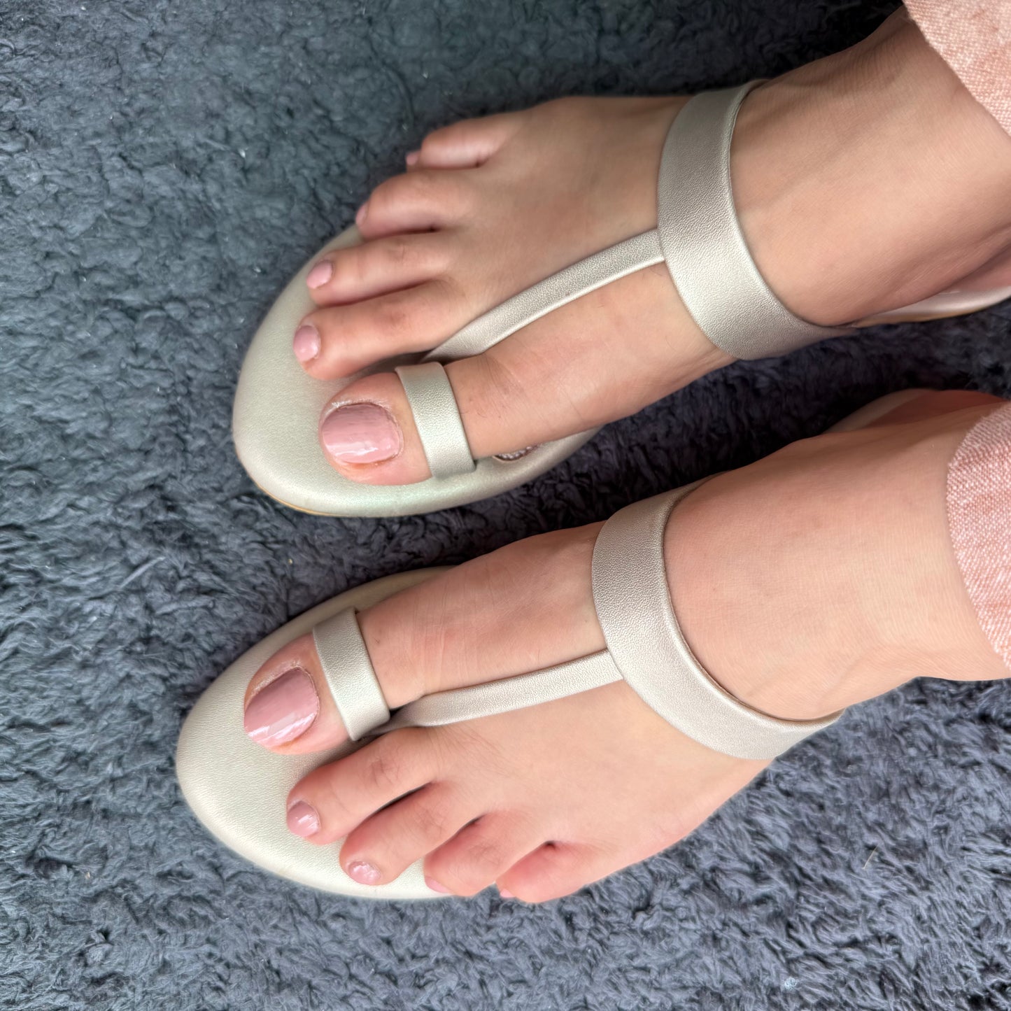 Light Gold T Belt Flats