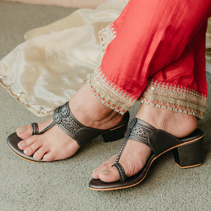 Gun Metal Kohlapuri Box Heel