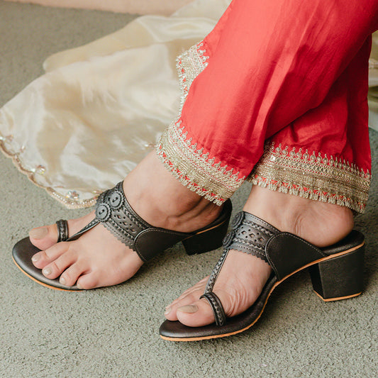 Gun Metal Kohlapuri Box Heel