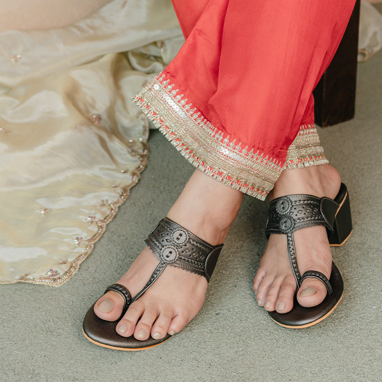 Gun Metal Kohlapuri Box Heel