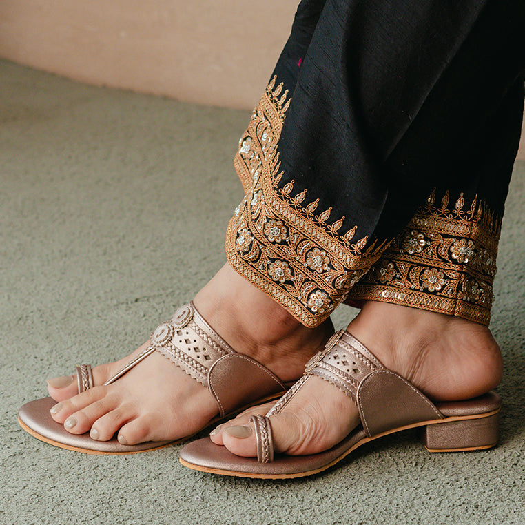 Rose Gold Kohlapuri Small box Heel