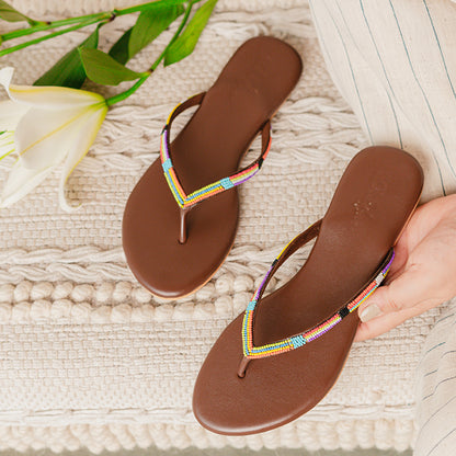 Choco Brown Beaded Flats