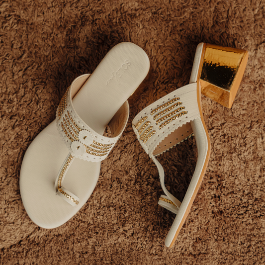 Bandhan White and Gold Box Heels