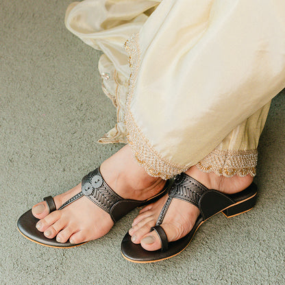 Gun Metal Sewn Small box Heel