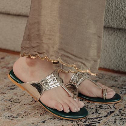 Bandhan Green Lite Gold Flats