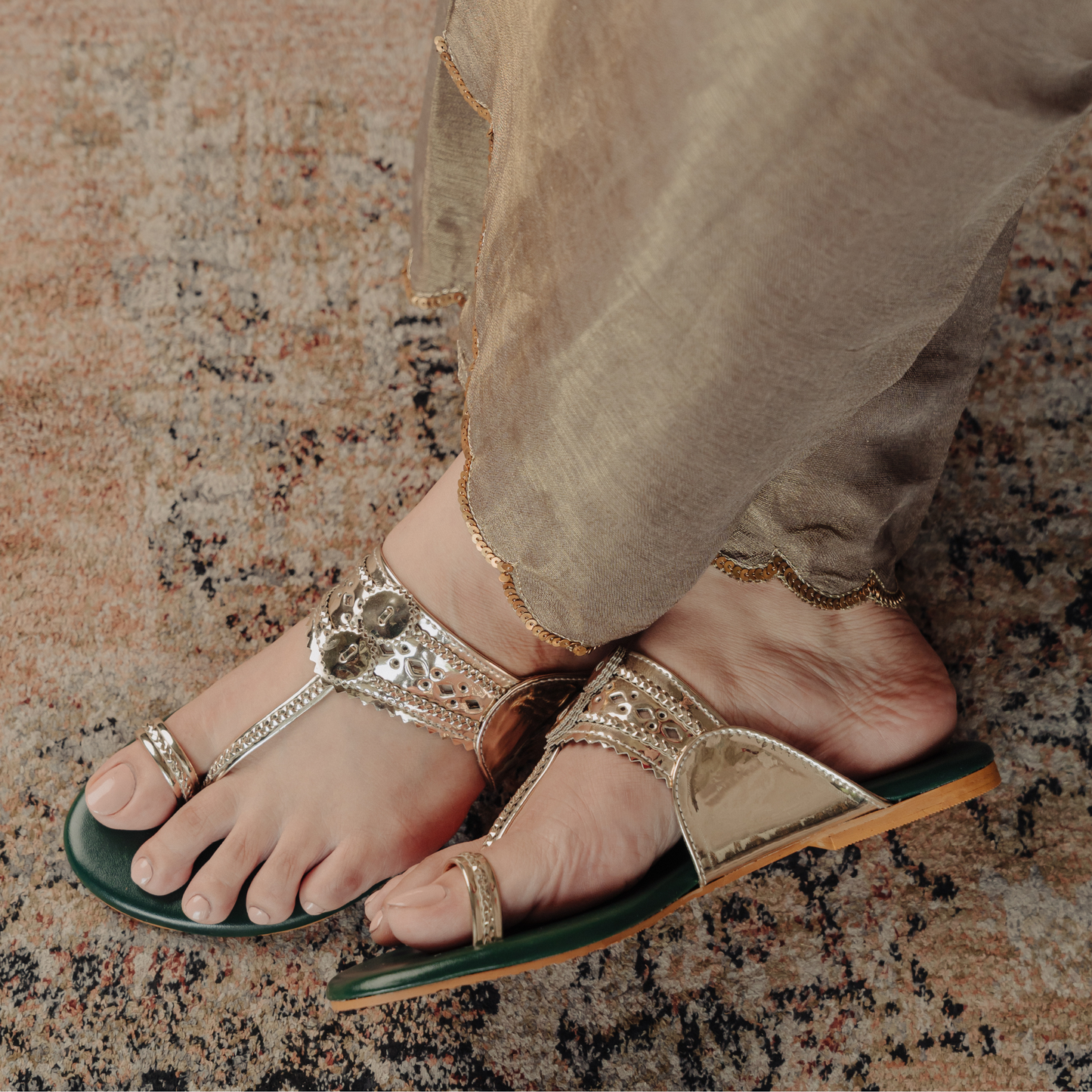 Bandhan Green Lite Gold Flats