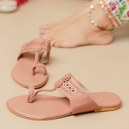 Peach Kolhapuri Flats