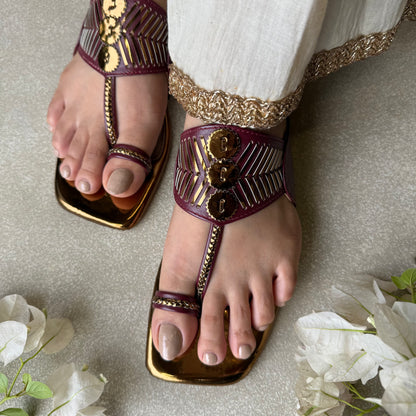Maroon Damak Flats