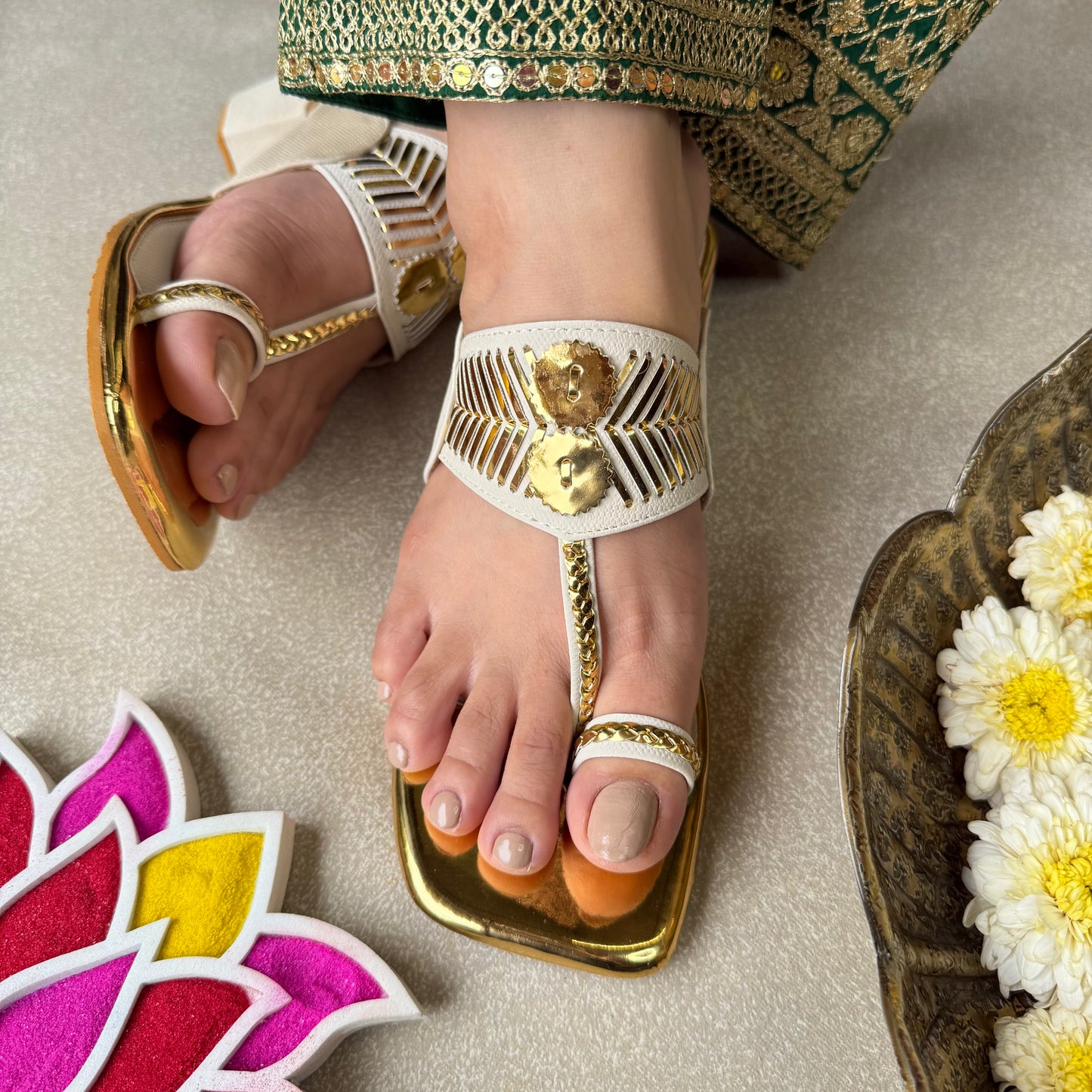 White Damak Box Heels