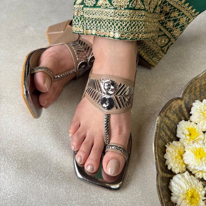 Beige Damak Box Heels