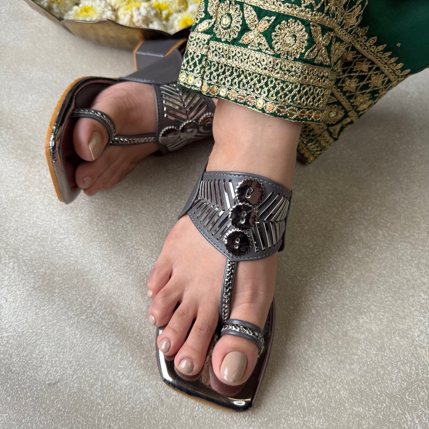 Grey Damak Box Heels