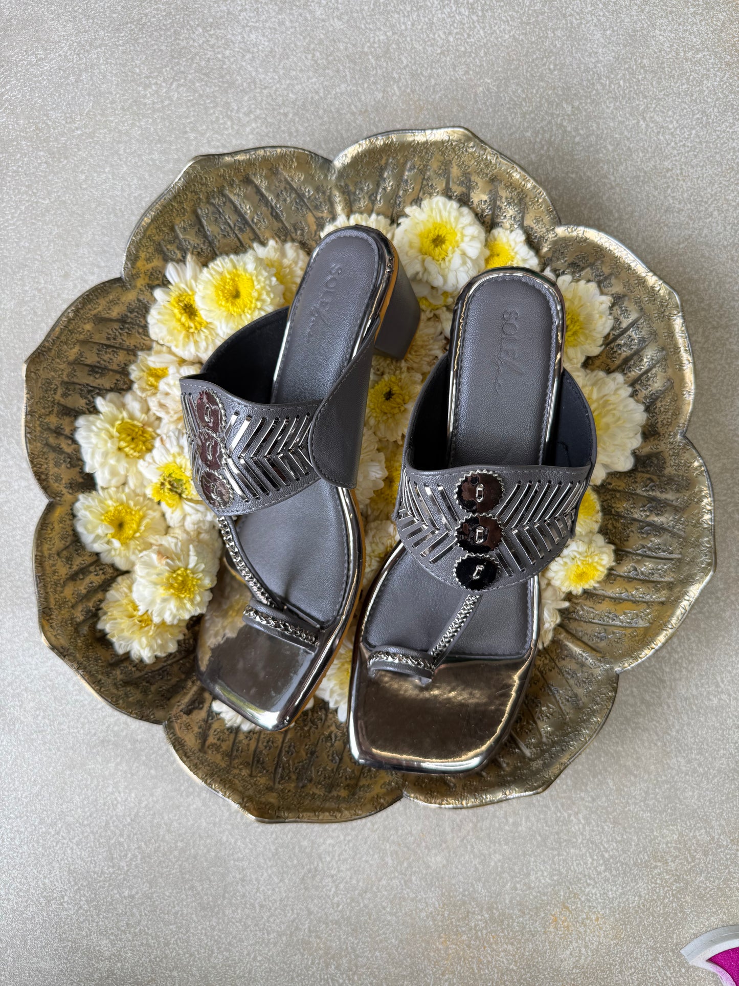 Grey Damak Box Heels