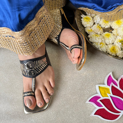 Black Damak Box Heels