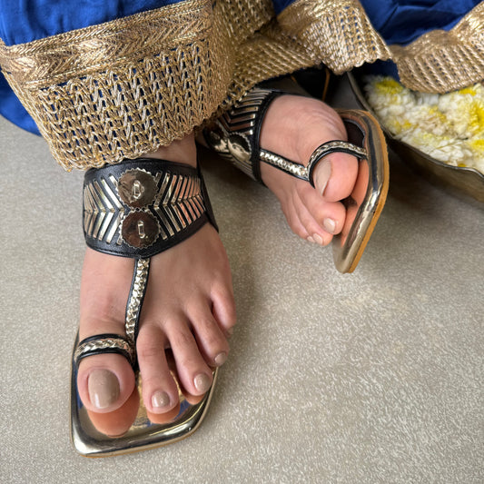 Black Damak Box Heels