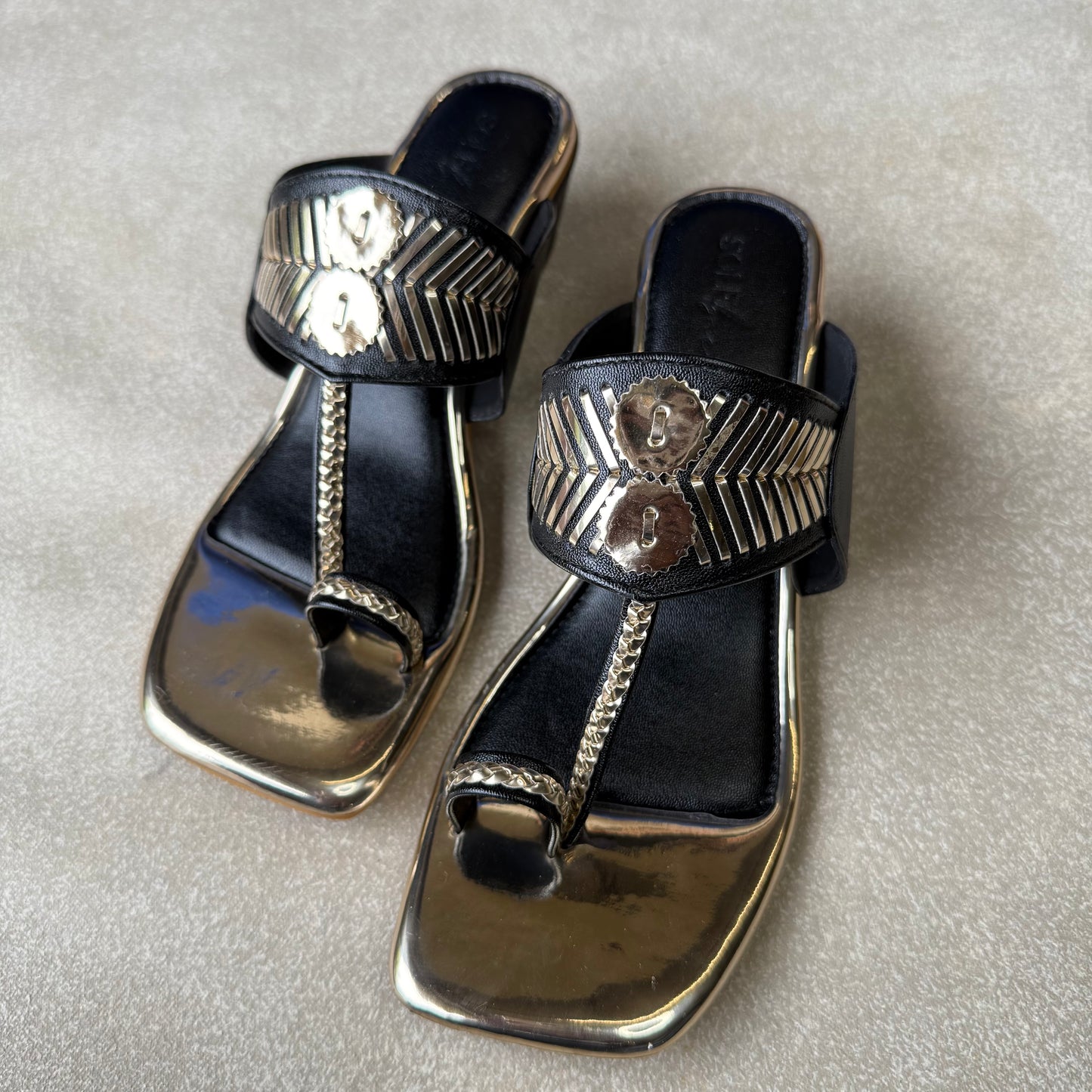 Black Damak Box Heels