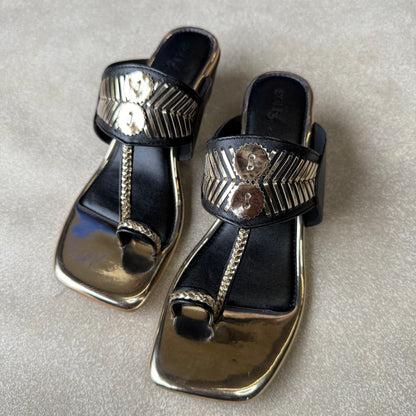 Black Damak Box Heels