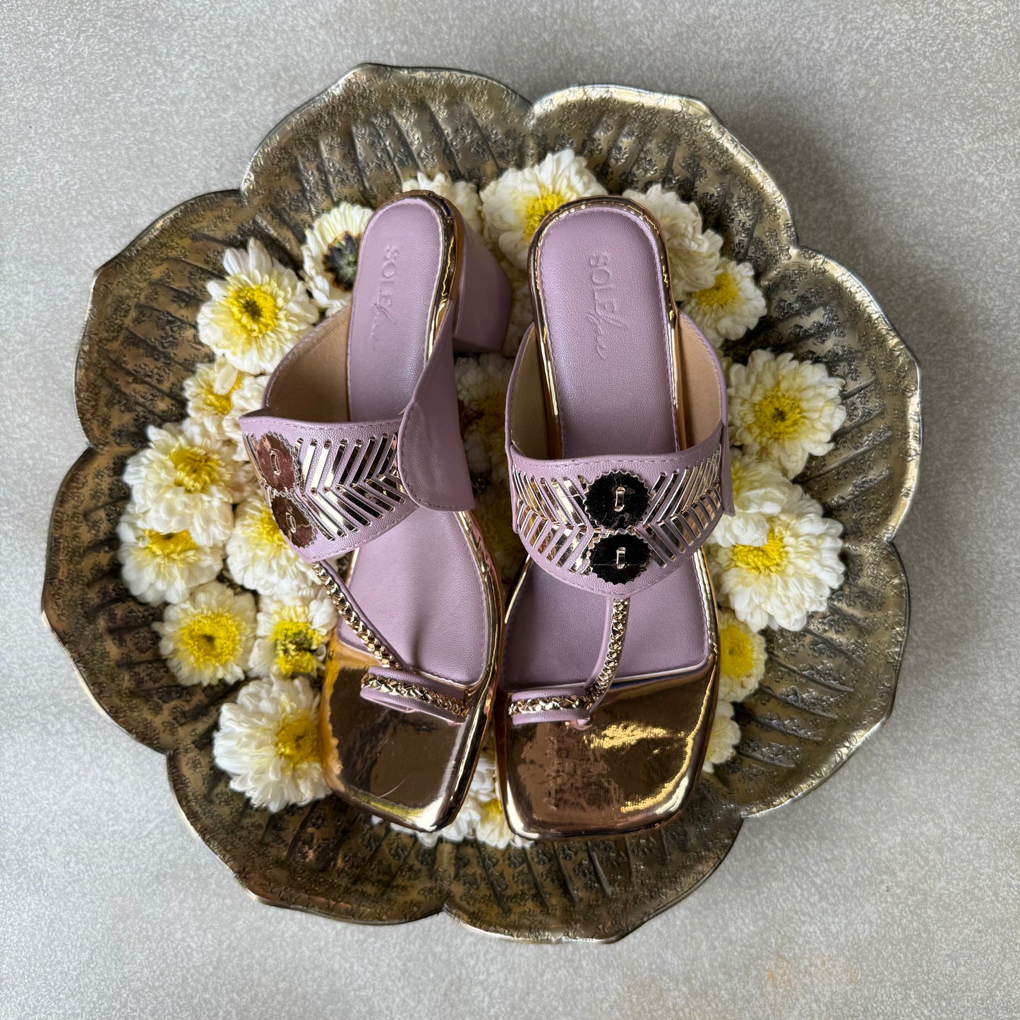 Lilac Damak Box Heels