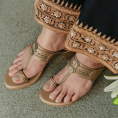 Gold Kohlapuri Box Heel