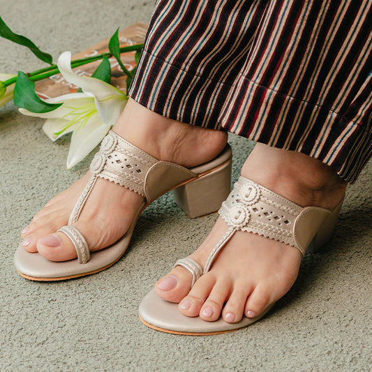Light Gold Kohlapuri Box Heel
